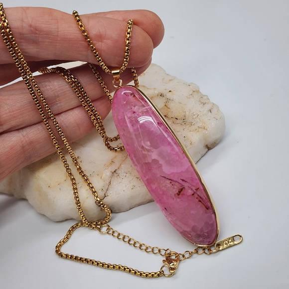 Johnny Was Nugget Agate Large Chunky Stone 14K Gold Plated Chain - Picture 9 of 17